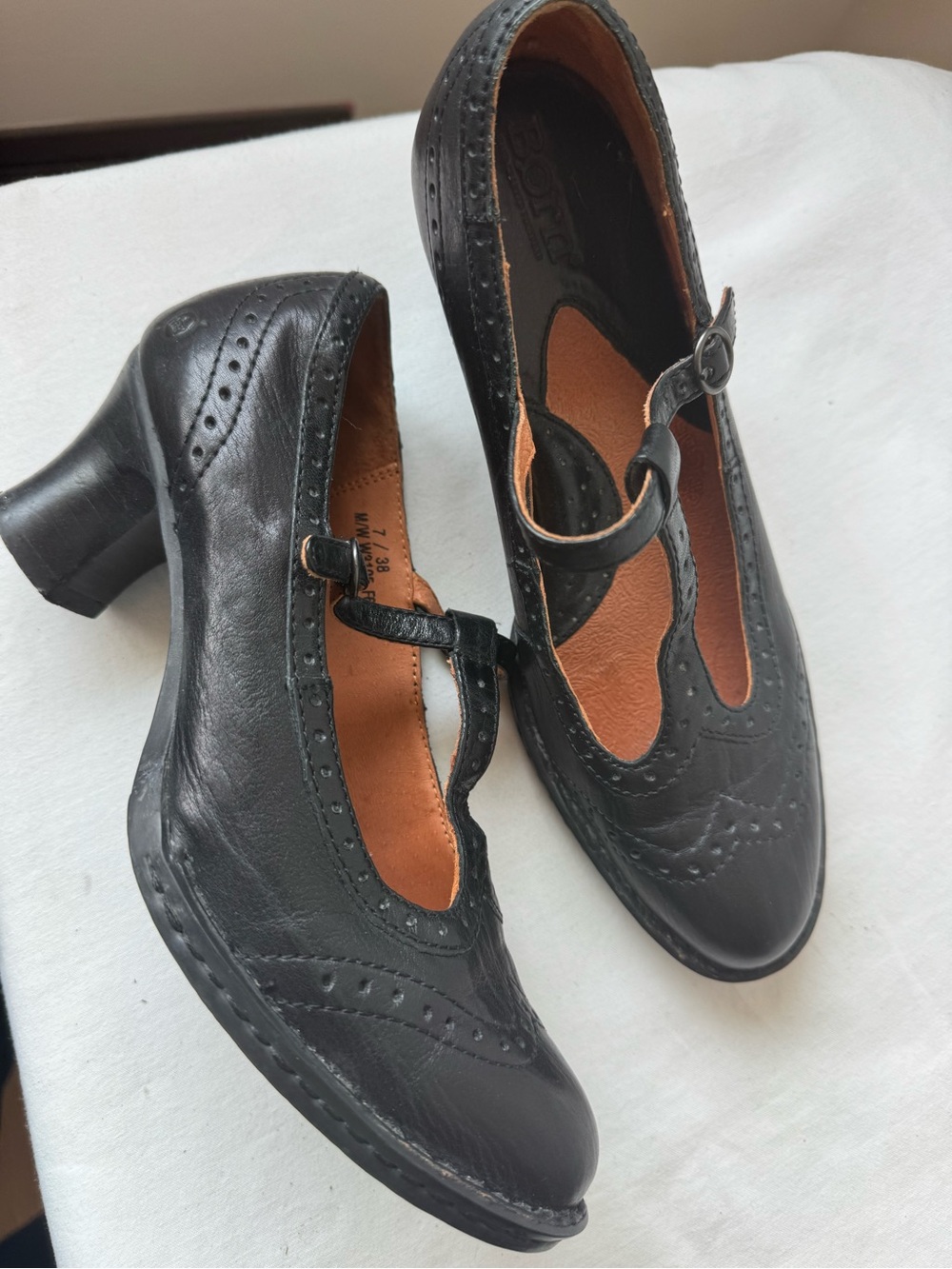 Y2K Vintage Born Black Leather Mary Jane Heels Size 7 - Picture 3 of 7